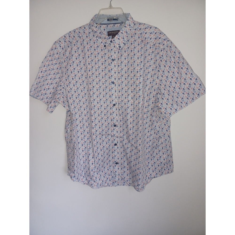 Johnston&Murphy Scull Ancor Helm Print Cotton Button Down Short-Sleeve Shirt XXL